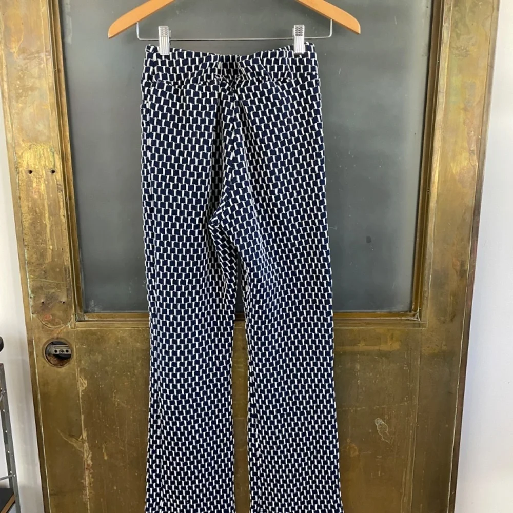 Leslie Evers Wide Leg Audrey pocket Pants Navy Print Stretch Boho Chic S small